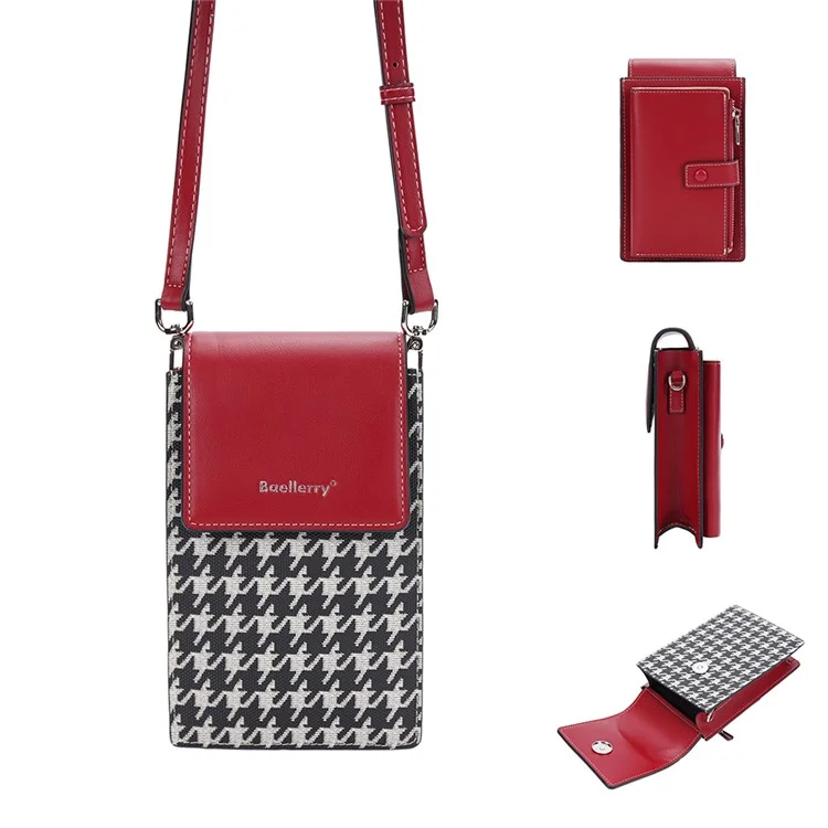 BAELLERRY N8701 Magnetic Button Splicing Gird PU Leather Crossbody Bag Small Shoulder Bag for Travel, Daily Use - Wine Red