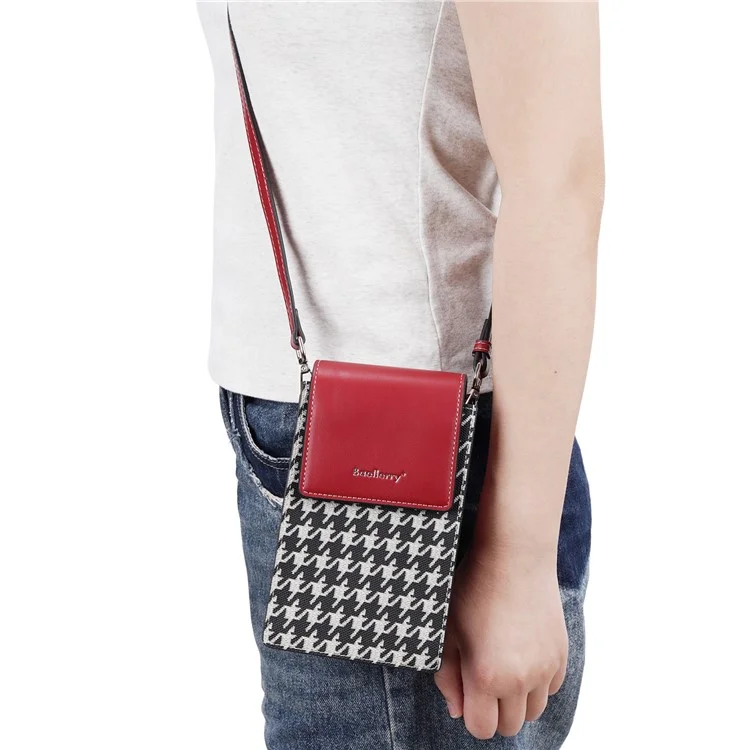 BAELLERRY N8701 Magnetic Button Splicing Gird PU Leather Crossbody Bag Small Shoulder Bag for Travel, Daily Use - Wine Red