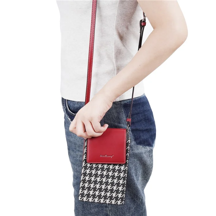 BAELLERRY N8701 Magnetic Button Splicing Gird PU Leather Crossbody Bag Small Shoulder Bag for Travel, Daily Use - Wine Red