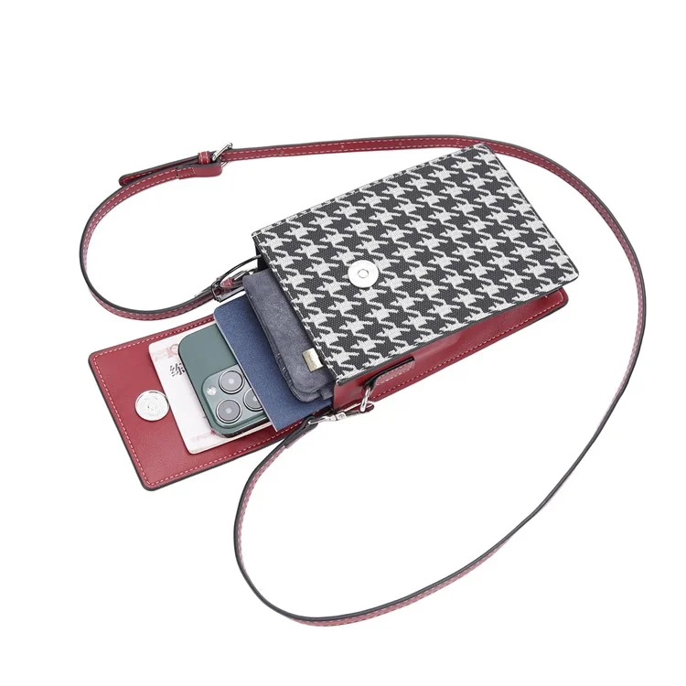 BAELLERRY N8701 Magnetic Button Splicing Gird PU Leather Crossbody Bag Small Shoulder Bag for Travel, Daily Use - Wine Red