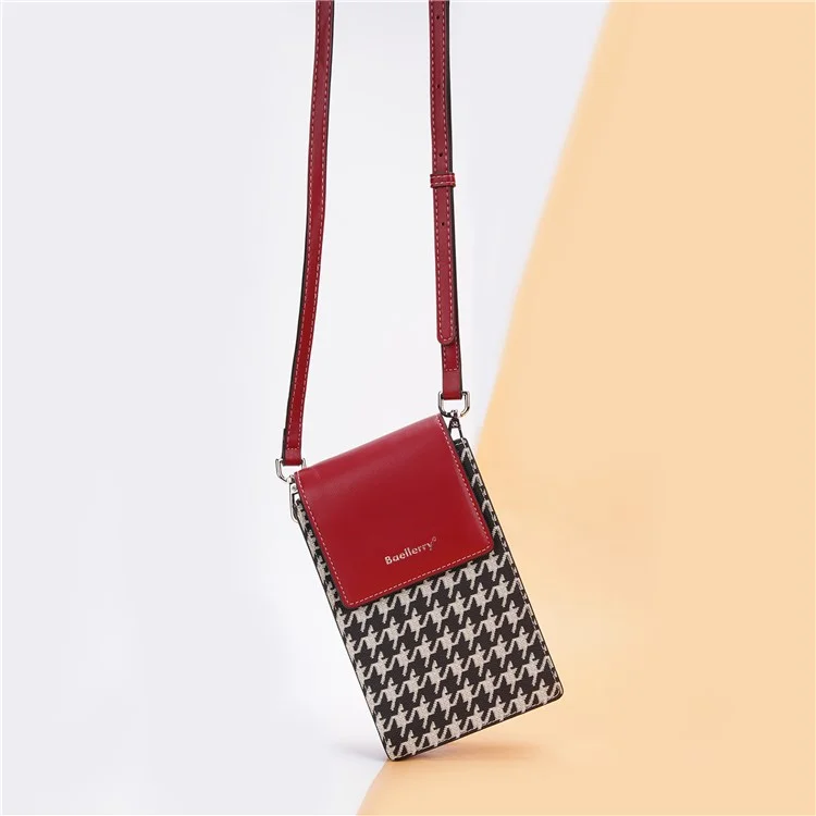 BAELLERRY N8701 Magnetic Button Splicing Gird PU Leather Crossbody Bag Small Shoulder Bag for Travel, Daily Use - Wine Red