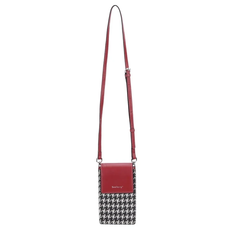 BAELLERRY N8701 Magnetic Button Splicing Gird PU Leather Crossbody Bag Small Shoulder Bag for Travel, Daily Use - Wine Red