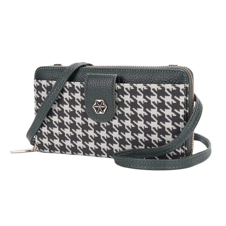 BAELLERRY N1898 Women Houndstooth PU Leather Crossbody Bag Phone Cards Holder Single Shoulder Bag - Green