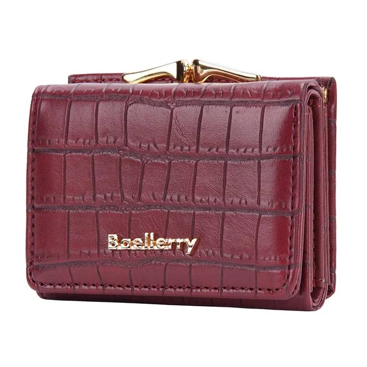 BAELLERRY N2398 Stone Texture PU Leder Tri-Fold Kurze Geldbörse Frauen Münze Bargeld Kartenhalter Tasche - Weinrot