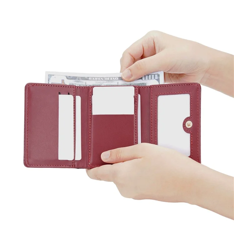 BAELLERRY N2398 Stone Texture PU Leder Tri-Fold Kurze Geldbörse Frauen Münze Bargeld Kartenhalter Tasche - Weinrot