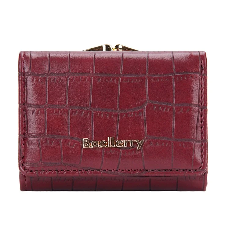 BAELLERRY N2398 Stone Texture PU Leder Tri-Fold Kurze Geldbörse Frauen Münze Bargeld Kartenhalter Tasche - Weinrot