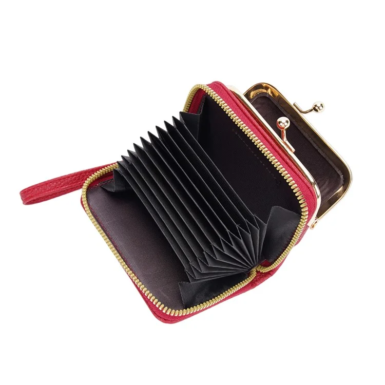 BAELLERRY N8630 Textura Litchi Cuero de PU Monedero de Mujer Cremallera Organ Card Bag - Rojo