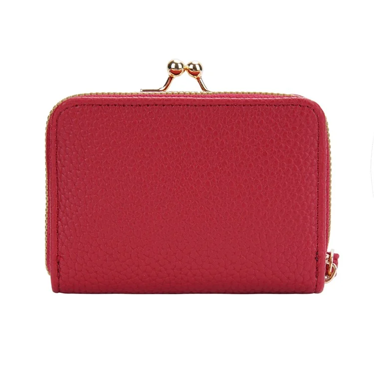 BAELLERRY N8630 Textura Litchi Cuero de PU Monedero de Mujer Cremallera Organ Card Bag - Rojo