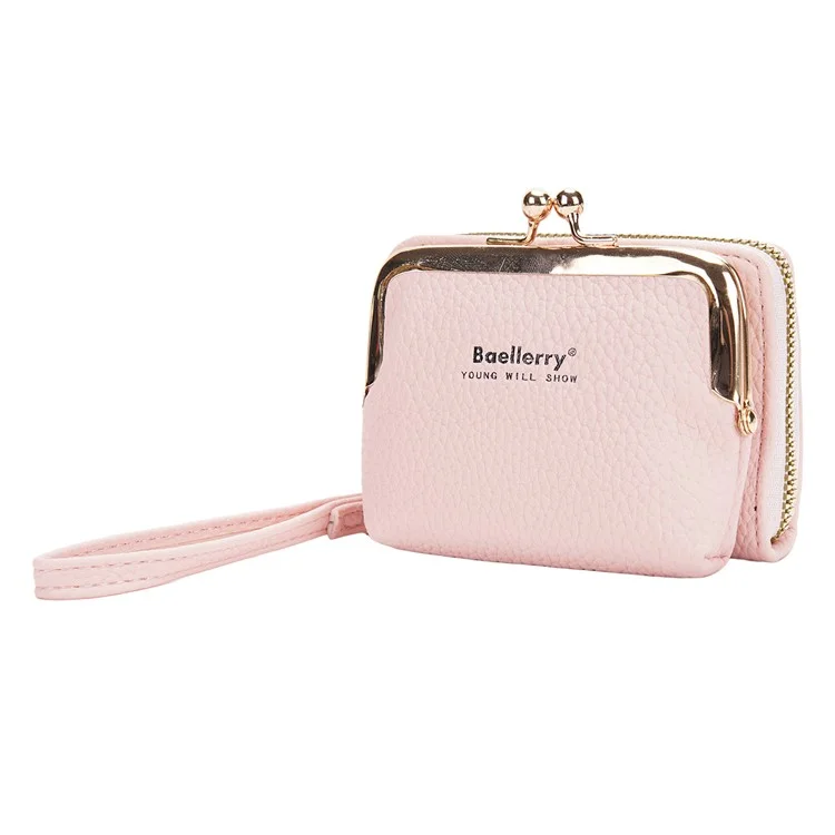 BAELLERRY N8630 Litchi Texture PU Leather Women Coin Purse Zipper Organ Card Bag - Pink