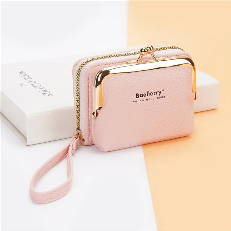BAELLERRY N8630 Litchi Texture PU Leather Women Coin Purse Zipper Organ Card Bag - Pink