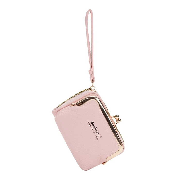 BAELLERRY N8630 Litchi Texture PU Leather Women Coin Purse Zipper Organ Card Bag - Pink