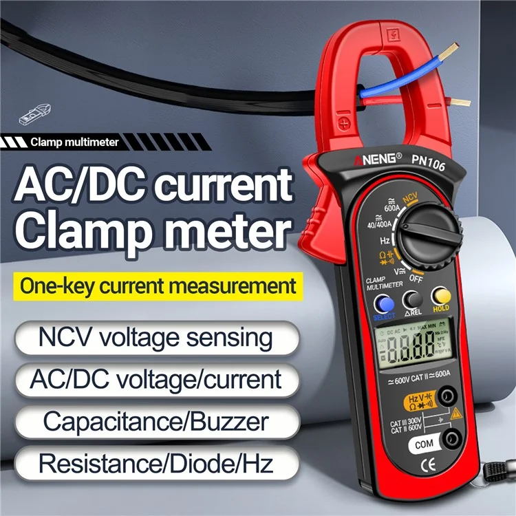 ANENG PN106 AC / DC Clamp Current Multimeter Digital Display 4000 Counts Pliers Meter with Lanyard