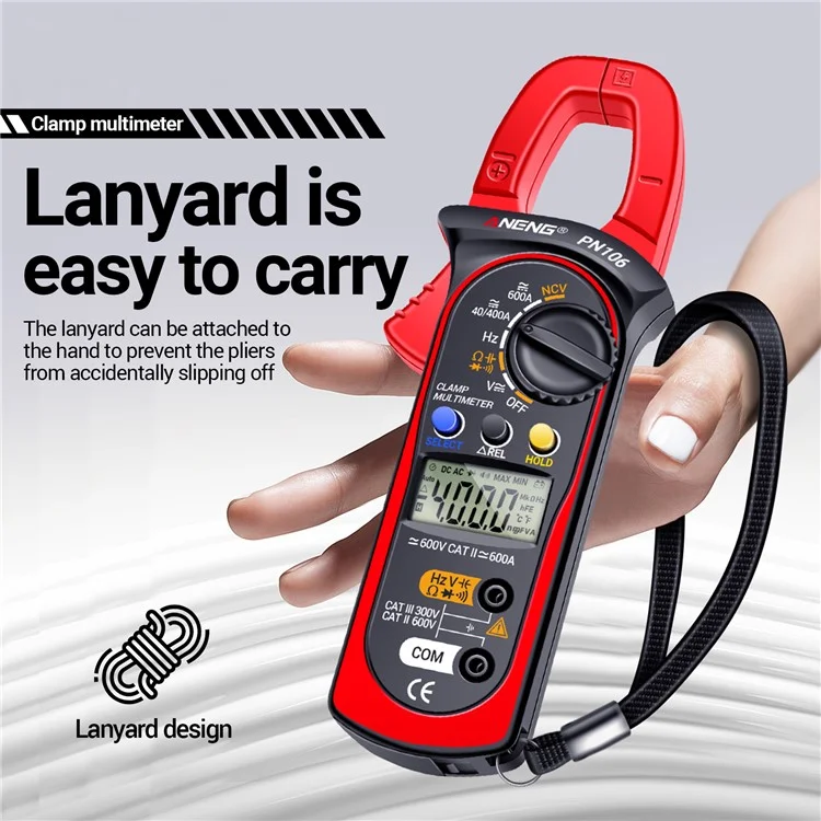 ANENG PN106 AC / DC Clamp Current Multimeter Digital Display 4000 Counts Pliers Meter with Lanyard