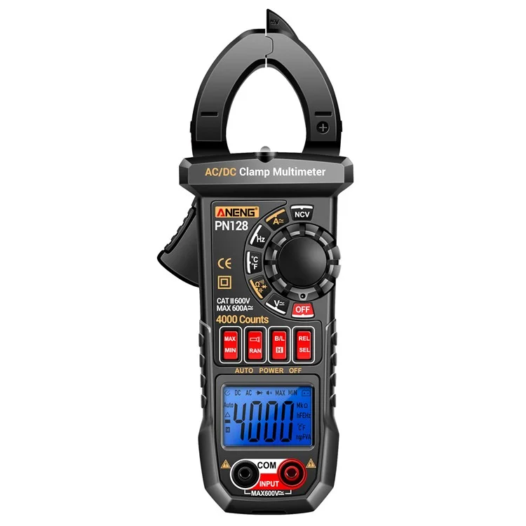 Aneng PN128 ac / DC -klemmstrom Multimeter 4000 Graf NCV -induktionsmessungstester Mit Taschenlampe - Schwarz