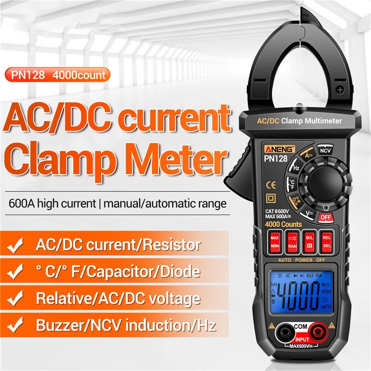 Aneng PN128 AC / Multimeter Count 4000 Count Induction Multieter Count Tccule Contach - Черный