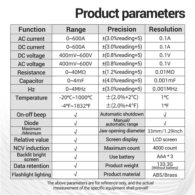 ANENG PN128 AC / DC Clamp Curtimento Multimério 4000 Contate NCV Medida de Alicate Testador de Alicates Com Lanterna - Preto