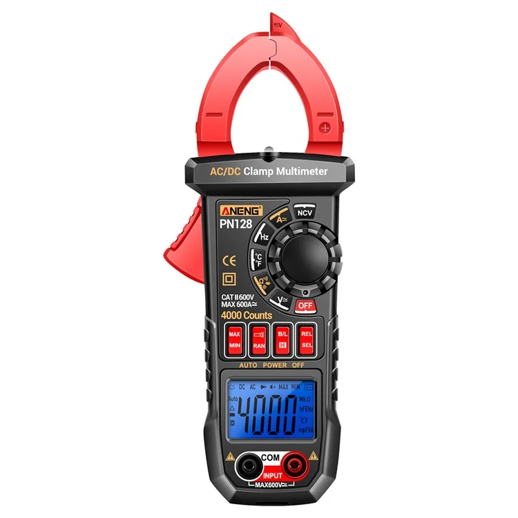 ANENG PN128 AC / DC Klemme Stromvielfach-Multimeter 4000 Zähler NCV Induktionsmessung Zangentester mit Taschenlampe - Rot