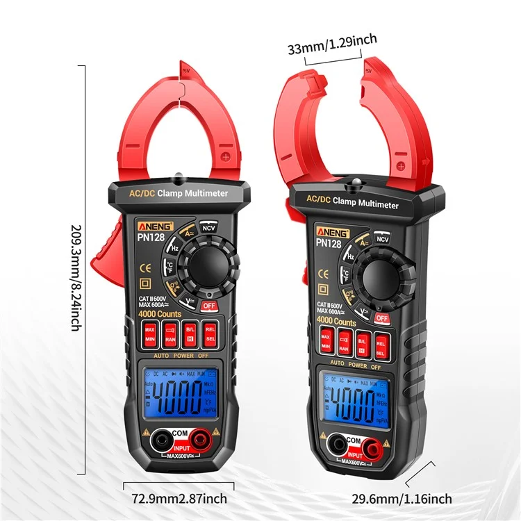 ANENG PN128 AC / DC Klemme Stromvielfach-Multimeter 4000 Zähler NCV Induktionsmessung Zangentester mit Taschenlampe - Rot