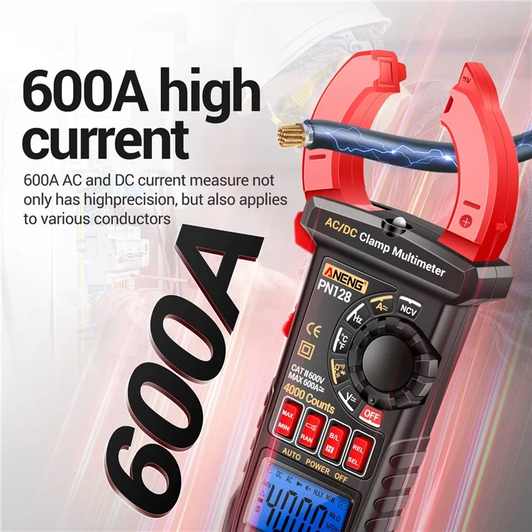ANENG PN128 AC / DC Klemme Stromvielfach-Multimeter 4000 Zähler NCV Induktionsmessung Zangentester mit Taschenlampe - Rot