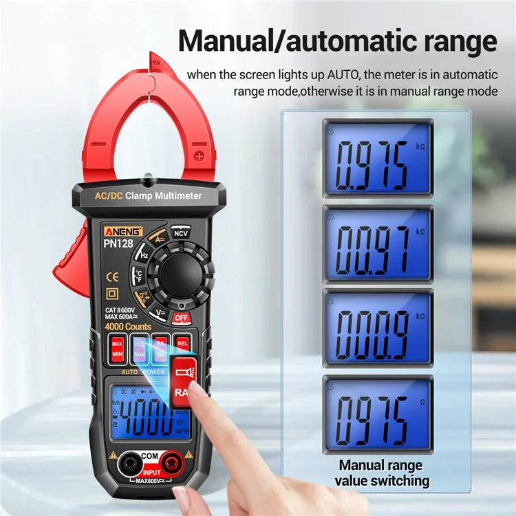 ANENG PN128 AC / DC Klemme Stromvielfach-Multimeter 4000 Zähler NCV Induktionsmessung Zangentester mit Taschenlampe - Rot