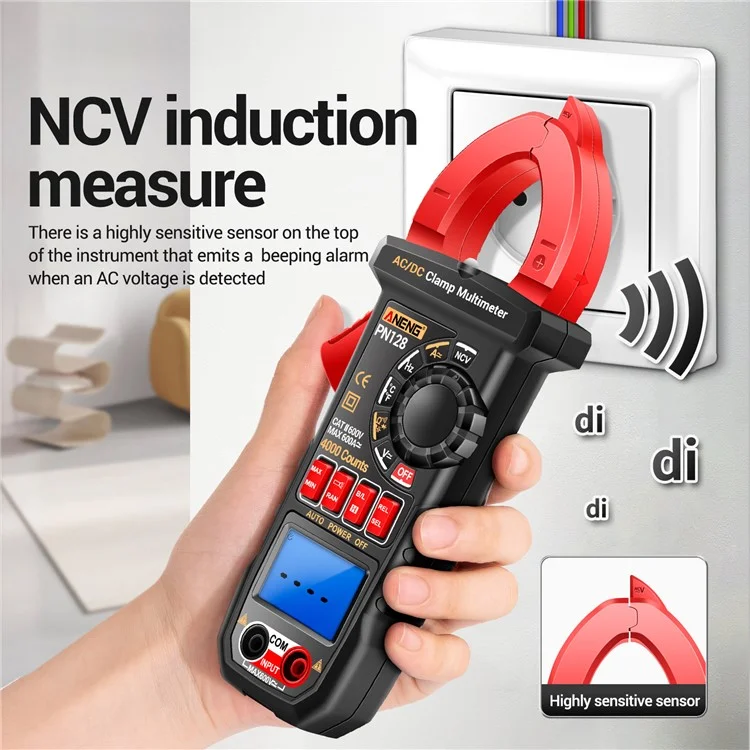 ANENG PN128 AC / DC Klemme Stromvielfach-Multimeter 4000 Zähler NCV Induktionsmessung Zangentester mit Taschenlampe - Rot