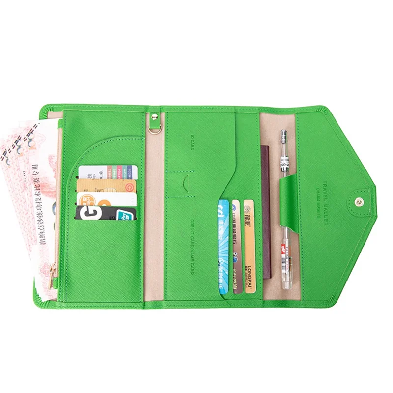 RFID Blocking Card Holder Wallet PU Leather Tri-Fold Travel Passport Bag Document Organizer - Green