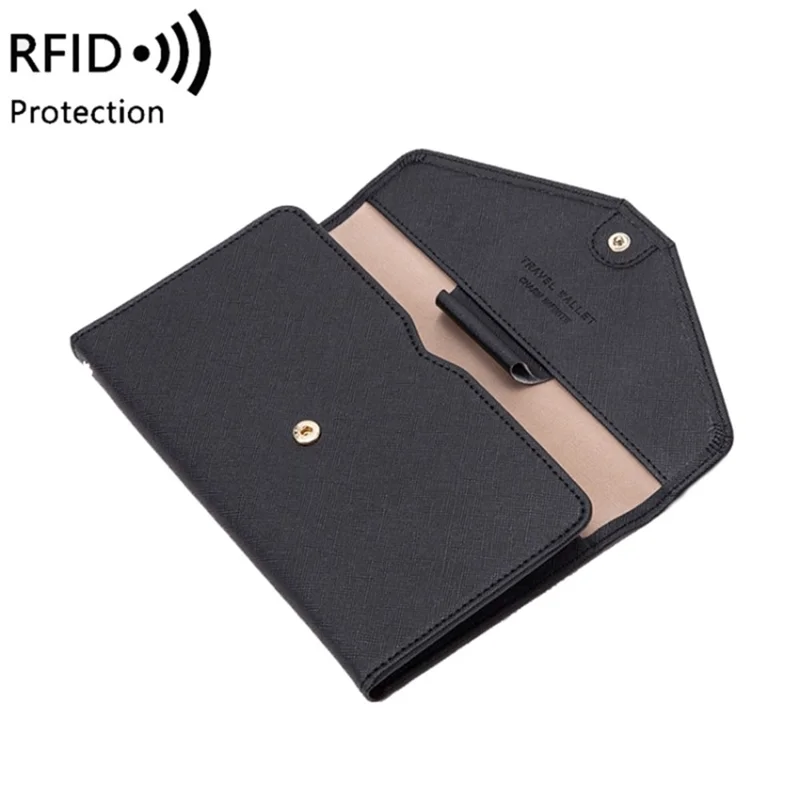 RFID Blocking Card Holder Wallet PU Leather Tri-Fold Travel Passport Bag Document Organizer - Green