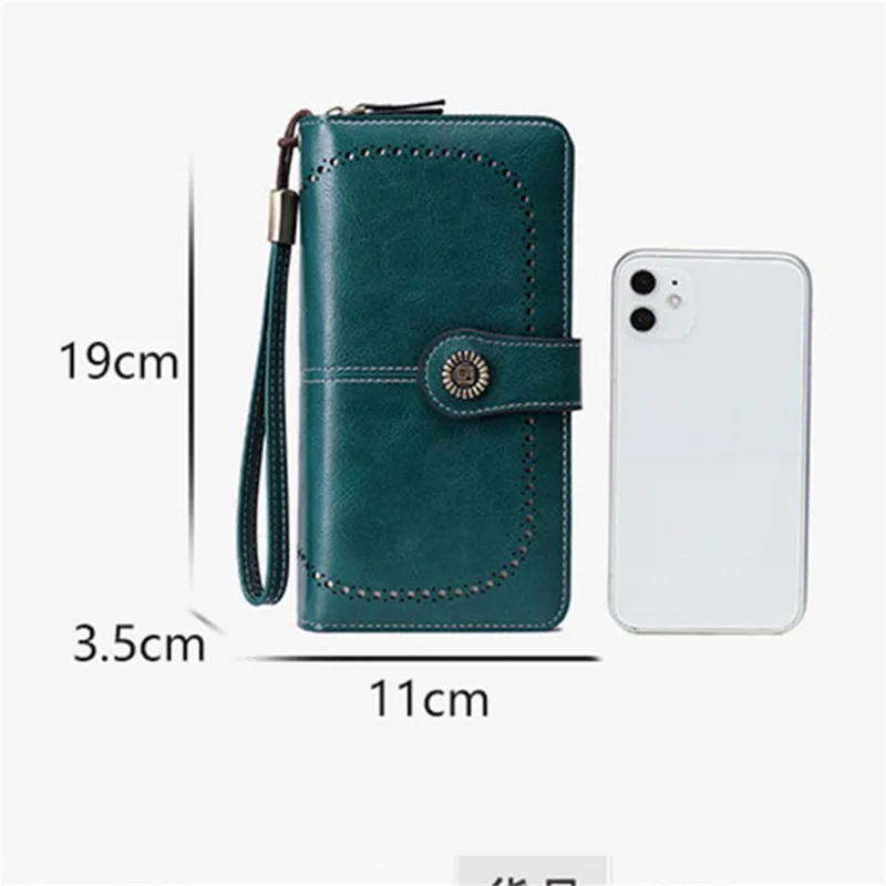 CHARM INFINITE Portafoglio lungo in pelle cerata PU con blocco RFID e tracolla - Blu pavone