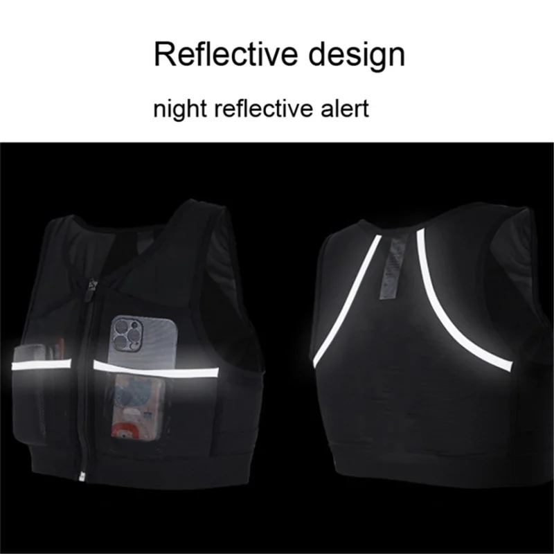 Chest Phone Holder Running Vest Reflective Night Jogging Polyester Vest with Pockets - Size M