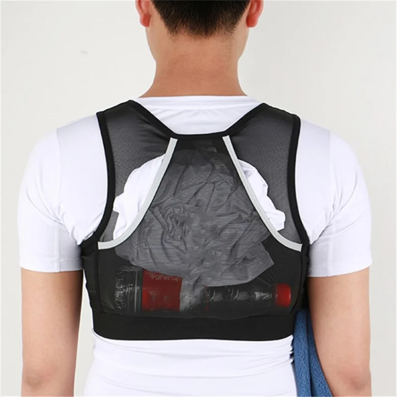 Chest Phone Holder Running Vest Reflective Night Jogging Polyester Vest with Pockets - Size M
