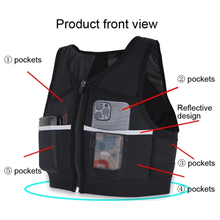 Brusttelefon-Halter Laufweste Reflektierende Nacht-Jogging-Polyesterweste mit Taschen - Größe L