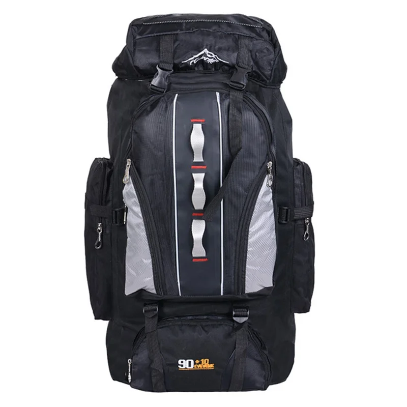 90L+10L Waterproof Nylon Large Capacity Outdoor Climbing Backpack Travel Camping Hiking Rucksack - Black