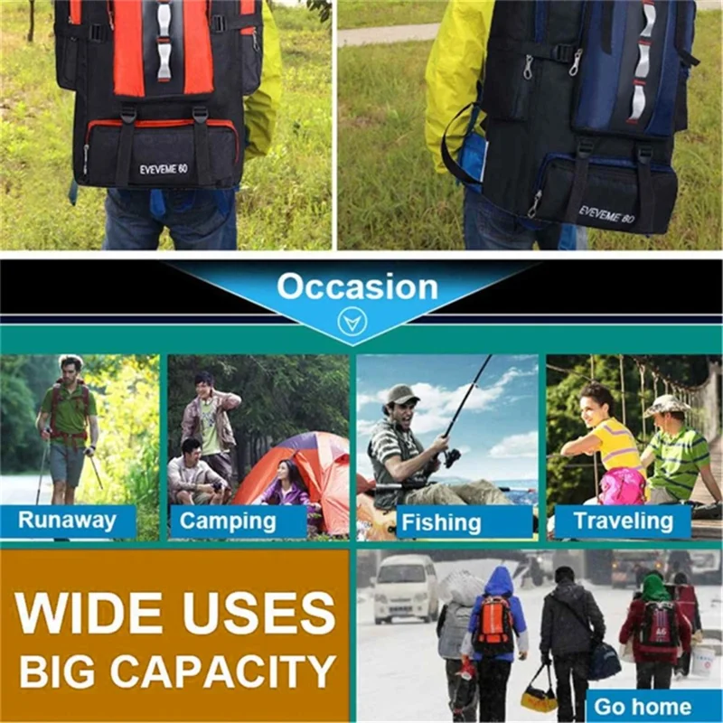 90L+10L Waterproof Nylon Large Capacity Outdoor Climbing Backpack Travel Camping Hiking Rucksack - Black