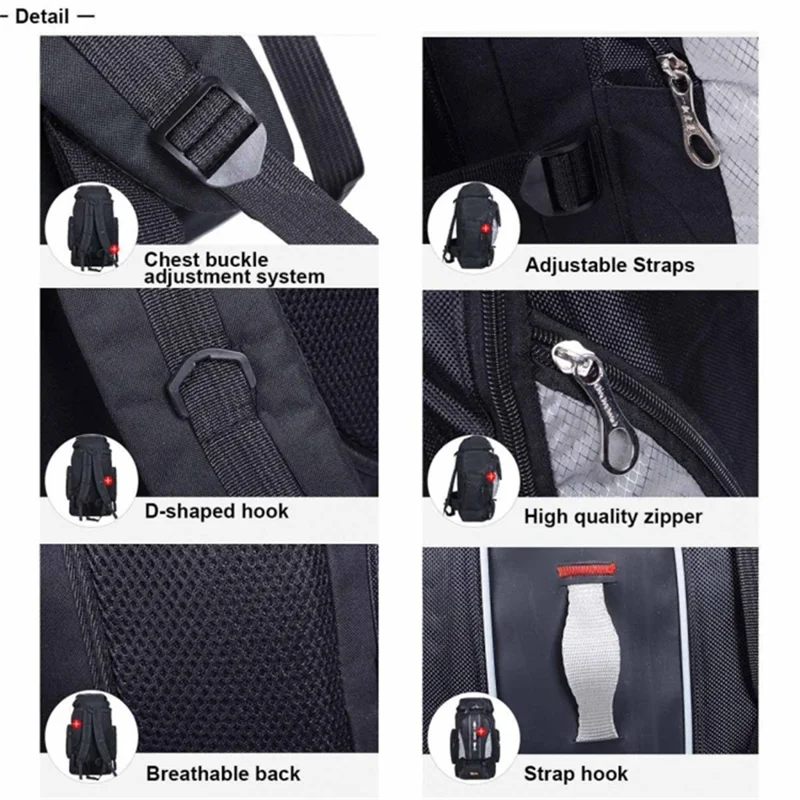 90L+10L Waterproof Nylon Large Capacity Outdoor Climbing Backpack Travel Camping Hiking Rucksack - Blue