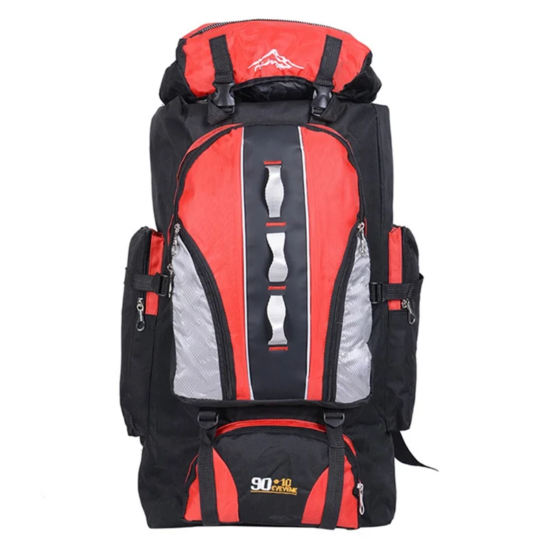 90L+10L Waterproof Nylon Large Capacity Outdoor Climbing Backpack Travel Camping Hiking Rucksack - Red