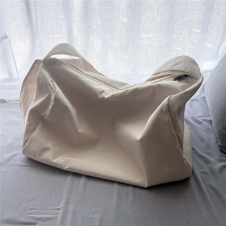 210D Nylon Crossbody Bag Gym Bag Waterproof Large Sports Fitness Duffle Shoulder Bag - Beige
