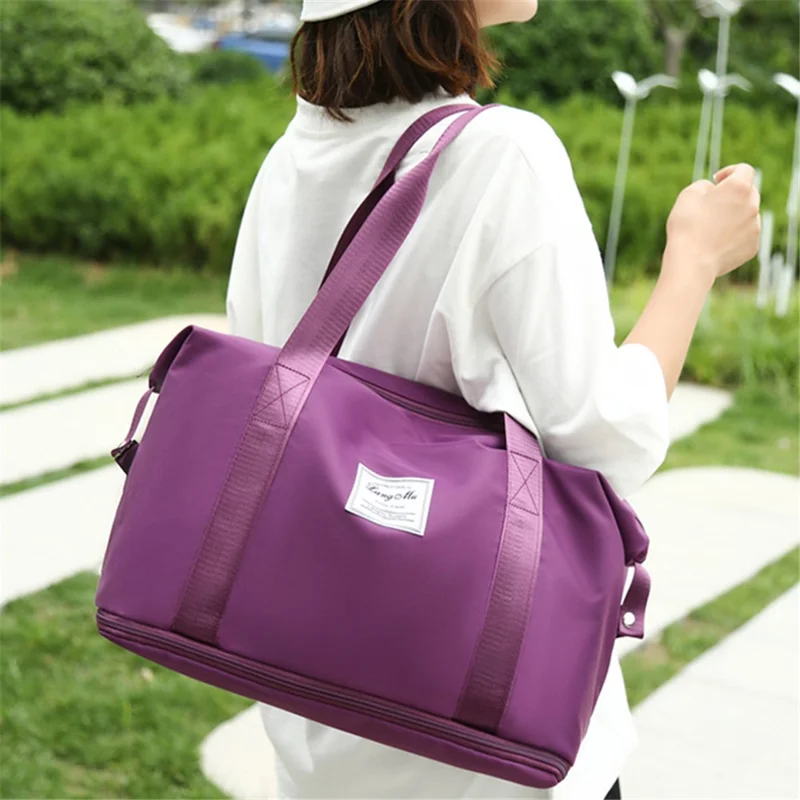 Waterproof 210D Nylon Sports Fitness Tote Single Shoulder Bag Travel Luggage Bag - Dark Purple