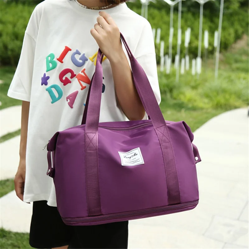 Waterproof 210D Nylon Sports Fitness Tote Single Shoulder Bag Travel Luggage Bag - Dark Purple