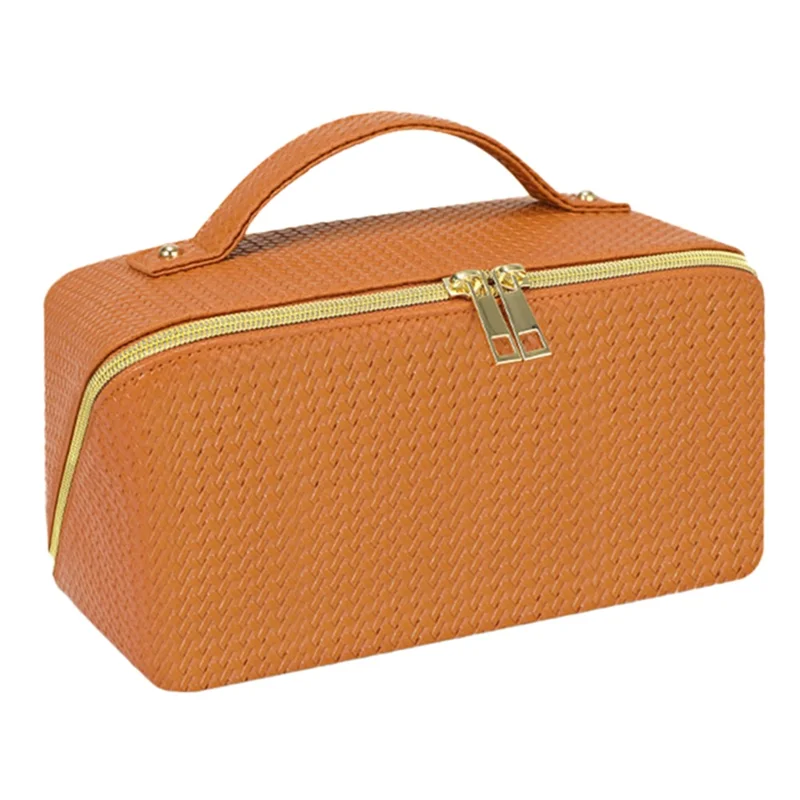 Cosmetic Storage Pouch Portable PU Leather Makeup Organization Bag Travel Toiletry Organizer Bag - Brown