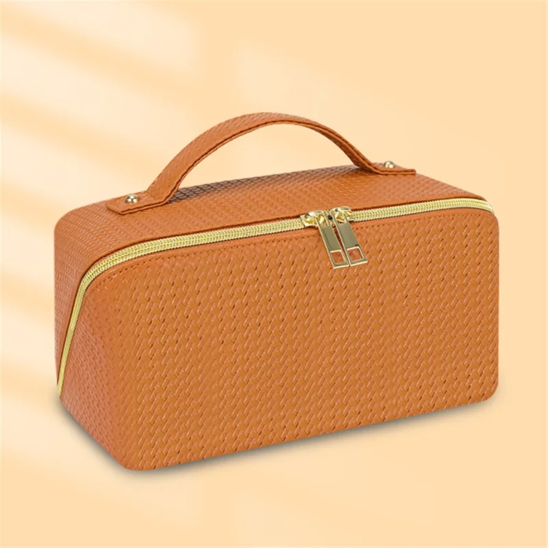 Cosmetic Storage Pouch Portable PU Leather Makeup Organization Bag Travel Toiletry Organizer Bag - Brown