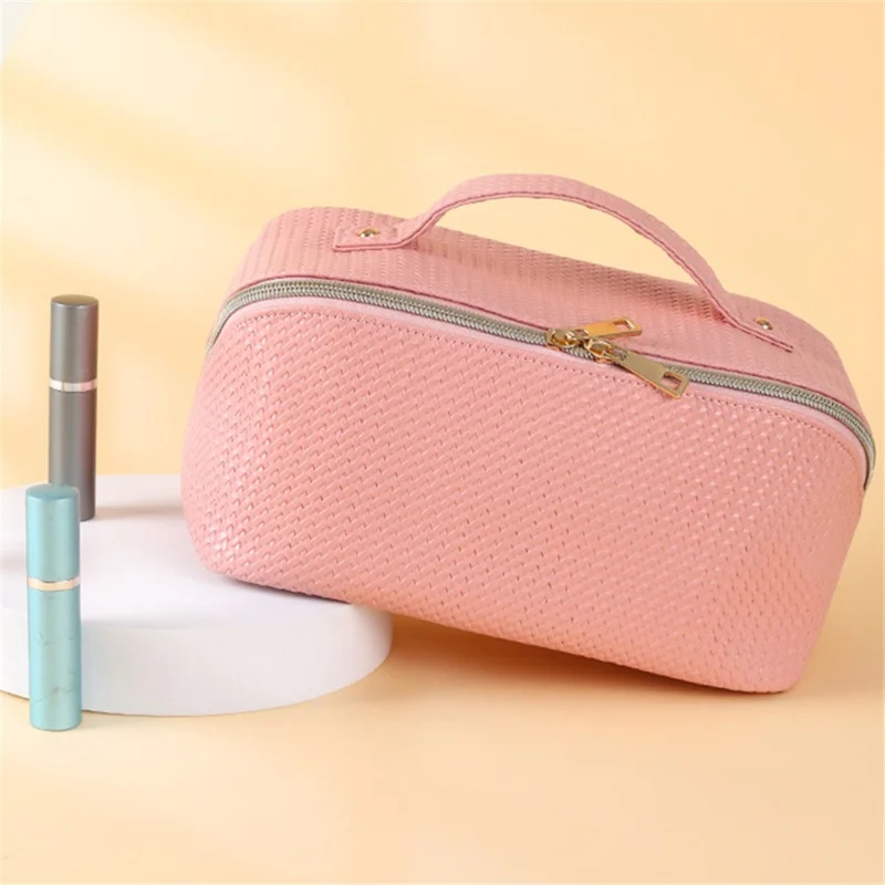 Cosmetic Storage Pouch Portable PU Leather Makeup Organization Bag Travel Toiletry Organizer Bag - Brown