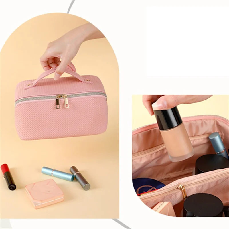 Cosmetic Storage Pouch Portable PU Leather Makeup Organization Bag Travel Toiletry Organizer Bag - Brown