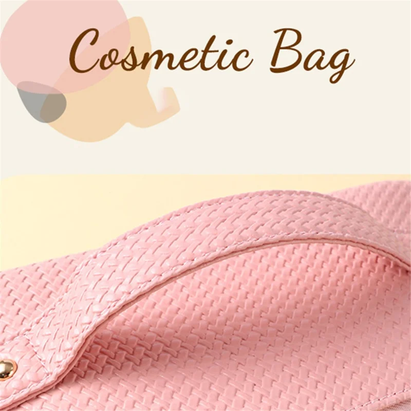 Cosmetic Storage Pouch Portable PU Leather Makeup Organization Bag Travel Toiletry Organizer Bag - Brown