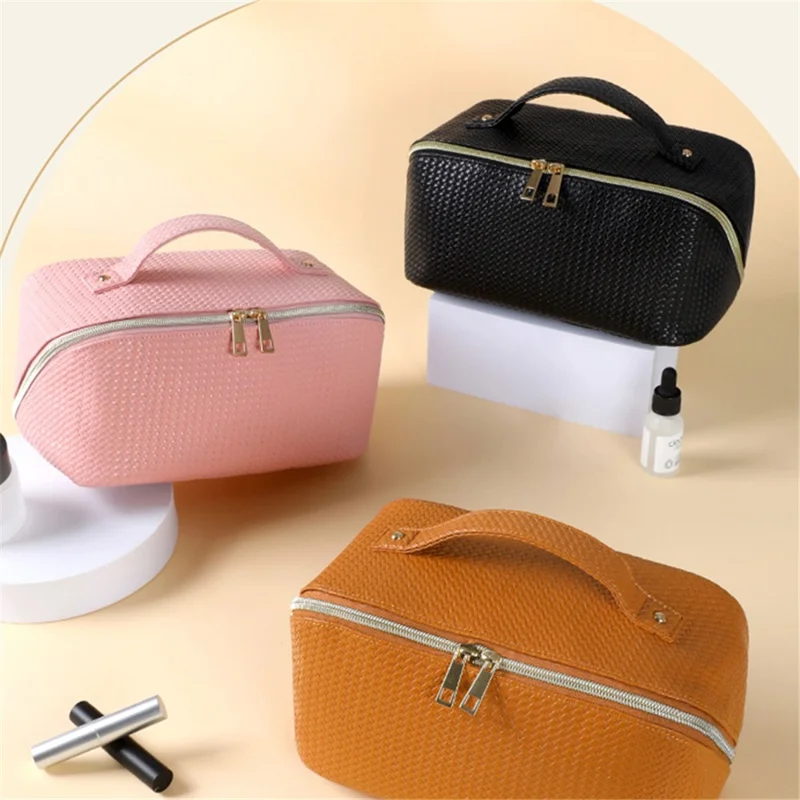 Cosmetic Storage Pouch Portable PU Leather Makeup Organization Bag Travel Toiletry Organizer Bag - Brown