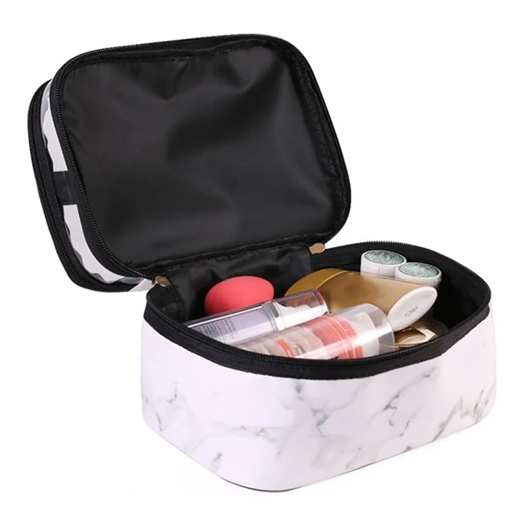 Dual Layer Pattern Cosmetic Bag Transparent PVC Toiletry Bag Zipper Makeup Organizer - White Marble