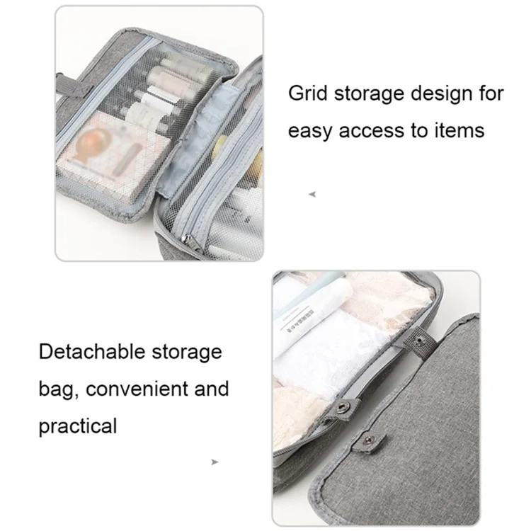 13552A Sac de voyage imperméable en lin type polyester + PVC pour maquillage et produits de toilette - Gris