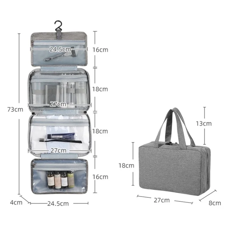13552A Sac de voyage imperméable en lin type polyester + PVC pour maquillage et produits de toilette - Gris