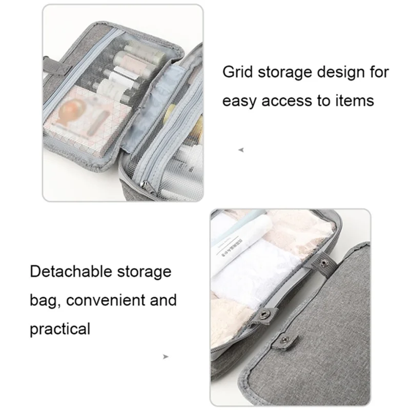 13552A Waterproof Linen Type Polyester+PVC Makeup Cosmetic Bag Travel Organizer Toiletry Bag with Hanging Hook - Pink