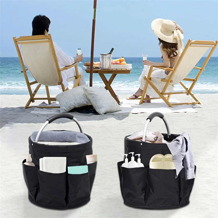 WD3-132 Foldable Storage Basket Oxford Cloth Portable Carrying Basket for Beach Picnic Gardening Tool - Khaki