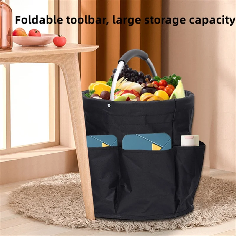 WD3-132 Foldable Storage Basket Oxford Cloth Portable Carrying Basket for Beach Picnic Gardening Tool - Khaki